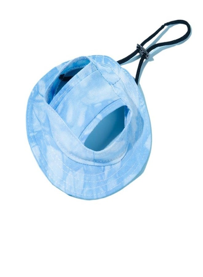 Maruomiki Dog Cat Sunshade Anti-strangle Hat Exposed Ears Adjustable Rope Buckle Bucket Hat Pet Supplies (S,Blue) - Image 1